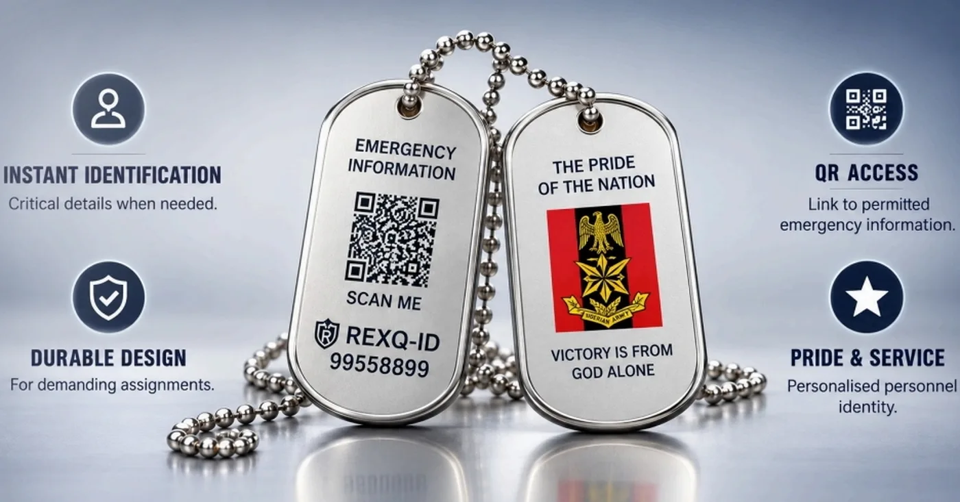 REXQ military-grade dog-tags: emergency QR information, instant identification, durable design and personalised identity